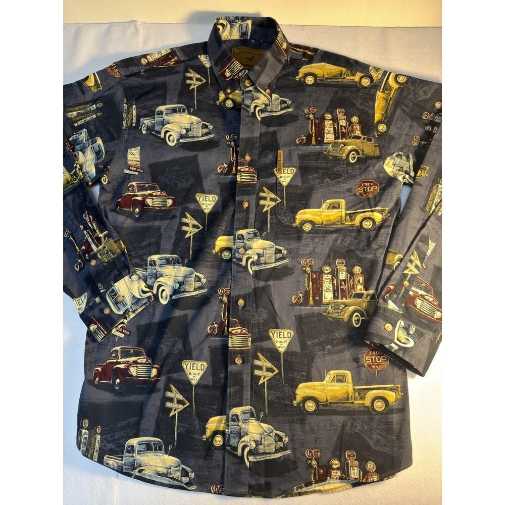 North River Outfitters Shirt Mens M Vintage‎ Truck Print Button Up Retro